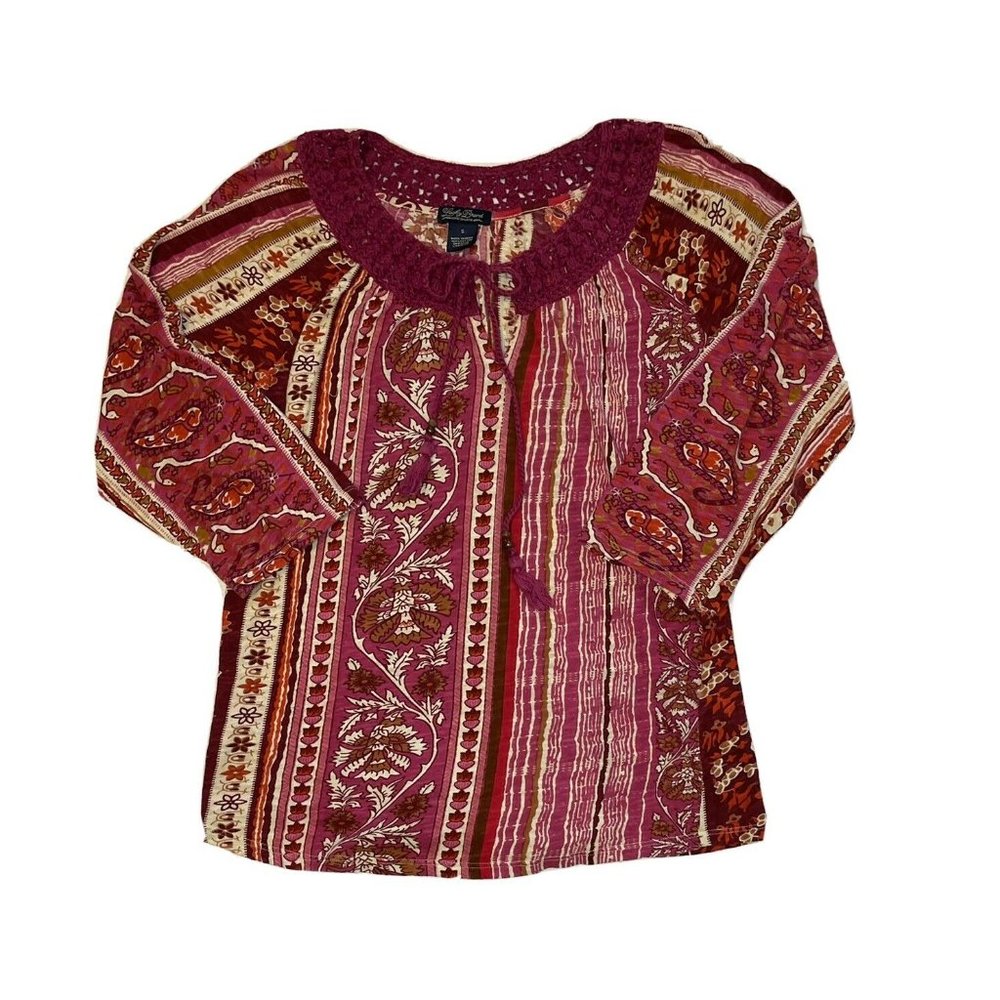 Lucky Brand Size Small Crocheted Peasant Boho Top